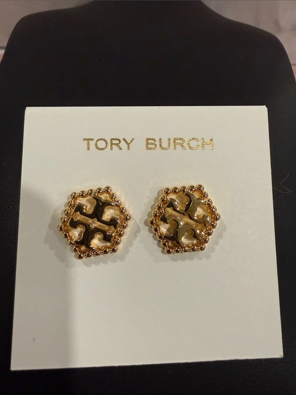 Tory Burch | Gold Plated Beaded Logo Stud Earrings | Small
